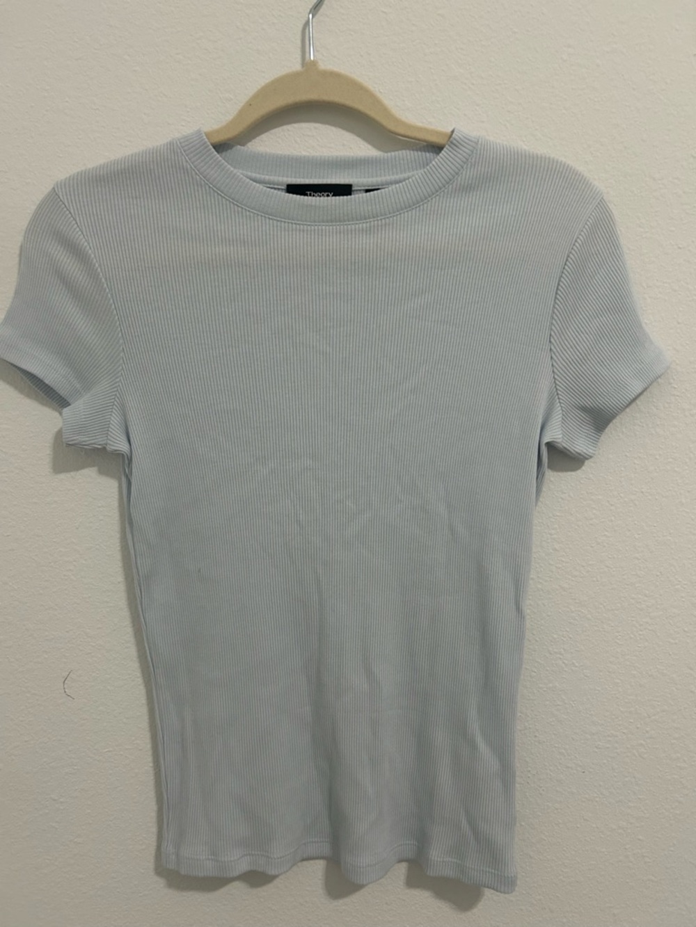 Theory Light Blue Ribbed Short Sleeve Tee